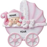 Babys Erstes Weihnachten - Baby Mädchen in Einer Rosa Kutsche Hand Personalisierte Weihnachtsverzierung von Ornaments247
