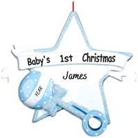 Personalisierte Babys Erste Weihnachtsverzierung - Andenken Für Neuen Baby Jungen 1. Weihnachtsstern Mit Babyrassel-Verzierung Personalisierte Babys Erste Weihnachtsverzierung - Andenken Für Neuen Baby Jungen 1. Weihnachtsstern Mit Babyrassel-Verzierung von Ornaments247