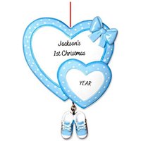 Personalisierte Babys Erste Weihnachtsverzierung - Doppelte Blaue Herzen Mit Booties Neues Baby Jungen Ornament Geschenk von Ornaments247