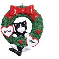 Schwarze Katze Im Weihnachtskranz Personalisierte Verzierung - Tuxedo Cat Hand Weihnachtsverzierung von Ornaments247