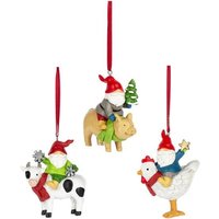 Wichtel Mit Bauernhof Tier Ornamenten - Kuh, Schwein Und Huhn Festliche Scheunentier Ornamente 2024 von Ornaments247