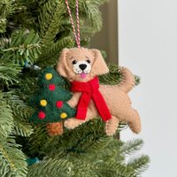 Welpe Hund Mit Christbaumschmuck - Filzwolle Fair Trade Handmade Nepal von Ornaments4Orphans