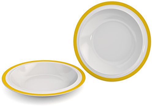 Ornamin Teller tief Ø 22 cm Rand gelb 2er-Set Melamin (Modell 505) / Kunststoffteller, Speiseteller, Suppenteller von Ornamin
