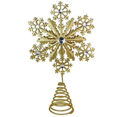 Ornativity Glitzernde Schneeflocken-Baumspitze – Gold funkelnde Edelstein-Schneeflocken, Weihnachtsbaumspitzen, Weihnachten, Feiertagsbäume, Top-Dekoration, 30,5 cm von Ornativity