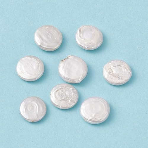 Ornazy 10 x flache runde Muschelperlen, elegante natürliche Bastelperlen für Schmuckherstellung, Halsketten, Armbänder, Ohrringe, Perlen von Ornazy