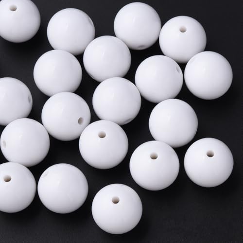 Ornazy 100 Stück 20 mm weiße Acrylperlen, rund, undurchsichtig, Kaugummi-Perlen für Halsketten und Armbänder, Bastelbedarf von Ornazy