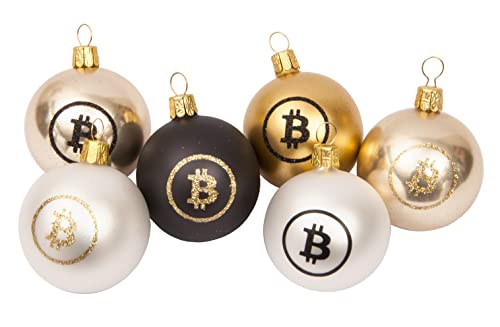 6er Set Bitcoin Zierkugeln (Ø 5cm) aus mundgeblasenem Glas für Weihnachtsbaum von Ornex