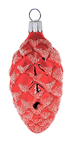 Ornex Red Ccone 6er Set Dekorative Tannenzapfen (7cm) aus mundgeblasenem und handdekoriertem Glas für Weihnachtsbaum von Ornex
