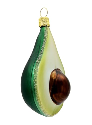Ornex 6er Set Avocados Ornamente (10cm) aus mundgeblasenem und handverziertem Glas für den Weihnachtsbaum, Grün, Braun, 10 cm, 6 von Ornex