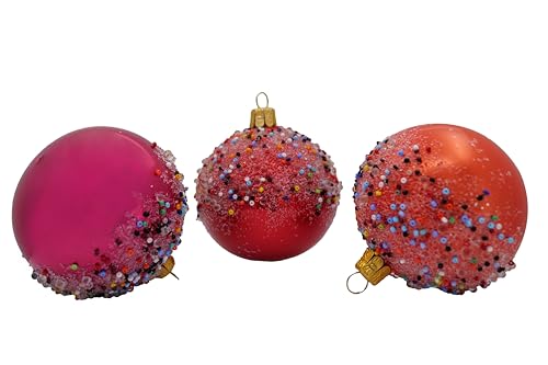 Ornex Set 6 Kugeln (Ø 7cm) aus mundgeblasenem und handverziertem Glas mit Perlen für den Weihnachtsbaum, Mehrfarbig, 6 sfere Ø 7 cm, 6 von Ornex