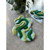 3D Grün & Blau Strukturierter Handgefertigter Getufteter Teppich - Abstrakte Natur Inspirierte Faserkunst Weicher Skulpturaler von OrnnWorks