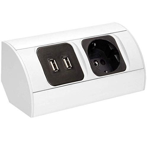 ORNO AE-1310(GS) Ecksteckdose 1 Fach mit Zwei USB-Ladegerät für Küche, Büro und Arbeitsplatte, 45° Aufbau-Montage 3680W 16A von Orno