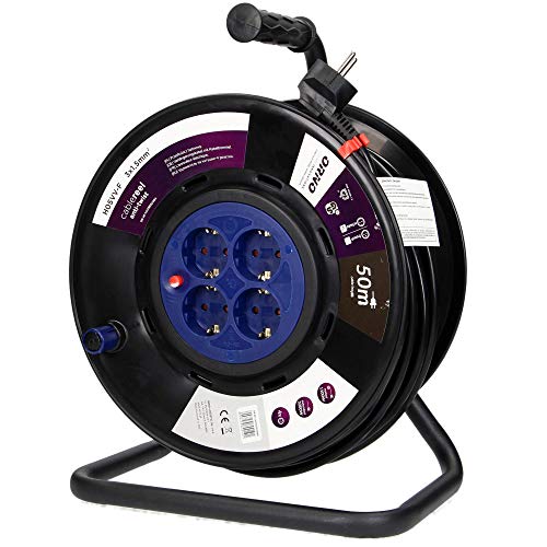 ORNO AE-13155(GS) Kabeltrommel 50m 4-Fach 3200W Anti-Twist-Sockel-System von Orno
