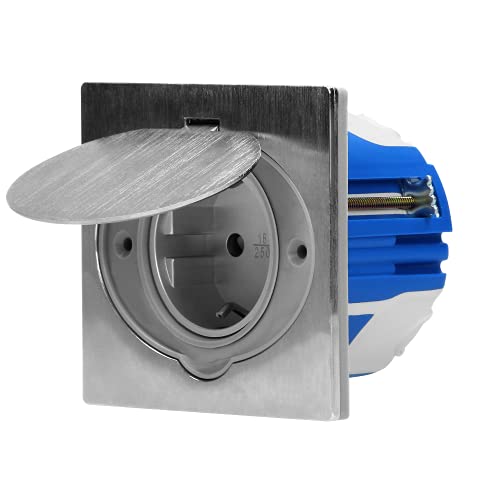 ORNO AE-1397(GS) Steckdose Hermetisch Unterputz Edelstahl mit winddichter Montagebox Schuko IP44, von Orno