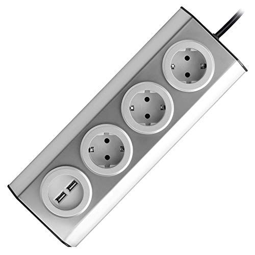 ORNO FS-4(GS) Ecksteckdose 3-fach mit 2 USB Anschlüssen, 45° montierte Montage, ideal für Küche, Büro und Arbeitsplatte, 3680W 16A (3 Fach + Kabel + 2 USB Ports) von Orno