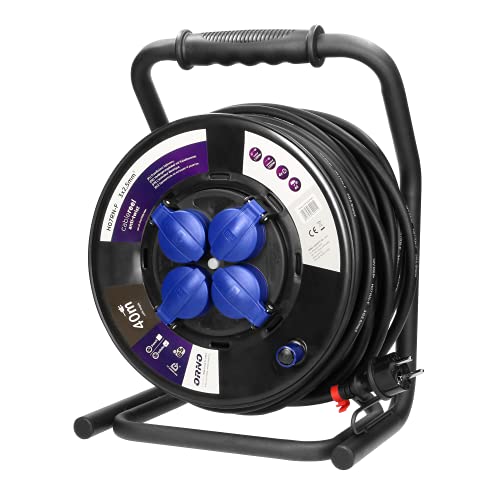 ORNO OR-AE-13157(GS) Kabeltrommel Außenbereich 20m / 40m 4-Fach IP44 3200W Anti-Twist-Sockel-System (30m) von Orno