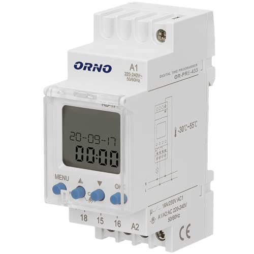 ORNO PRE-433 Zeitschaltuhr Hutschiene 52 Programme, 3 Menüsprachen, 2 Module, DIN TH-35mm von Orno