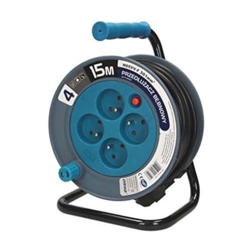 Orno AE-1339 Kabeltrommel, elektrisch, mit 4 Steckdosen, PVC-Kabel, H05VV-F, 3 x 1 mm², 15 m, Halterung aus Metall von Orno