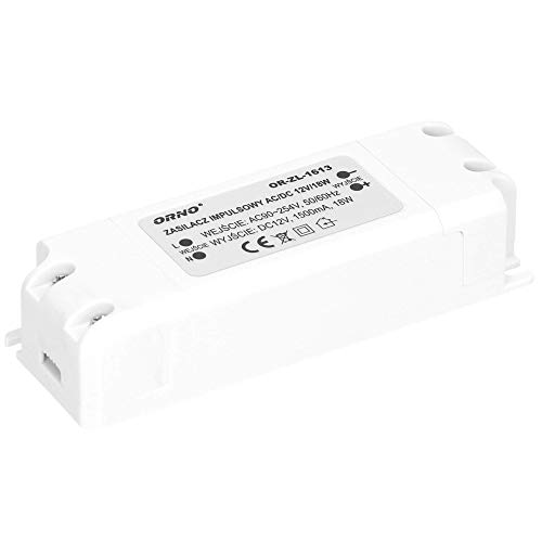 Orno Trafo 12 V (90 VAC-254 V AC bis 12 VDC) für G4 MR11 MR16 GU5.3 LED Leuchtmittel oder LED-Streifen (6 W-50 W), IP20 (18 W) von Orno