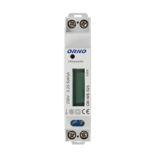 Orno WE-521 LCD Digitaler Wechselstromzähler 1-Phasen-Anzeige des Stromverbrauchs mit MID Zertifikat und Impulsausgang von Orno