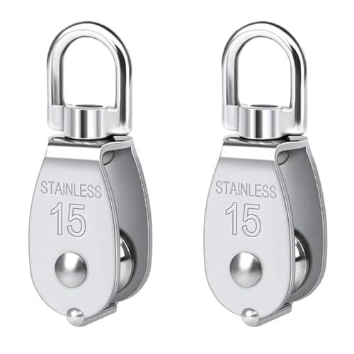 Orolotay Riemenscheibe 304 Edelstahl, Einzelner Flaschenzug M15, Kleines Hochleistungs-Drehlager-Riemenscheibensystem für Rigging, 2er-Pack von Orolotay