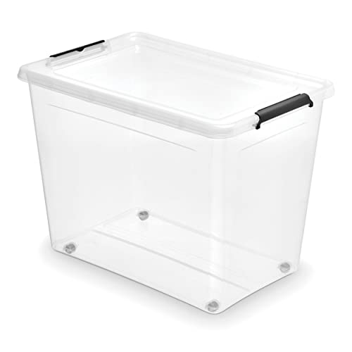 Orplast SimpleStore Aufbewahrungsbox mit Deckel und Rädern ca. 80 l - Boxen Aufbewahrung Stapelboxen 58 x 39 x 43 cm - Ordnungsboxen - Aufbewahrungsbox mit Deckel Küche Büro, Schule, Werkstatt von moxom