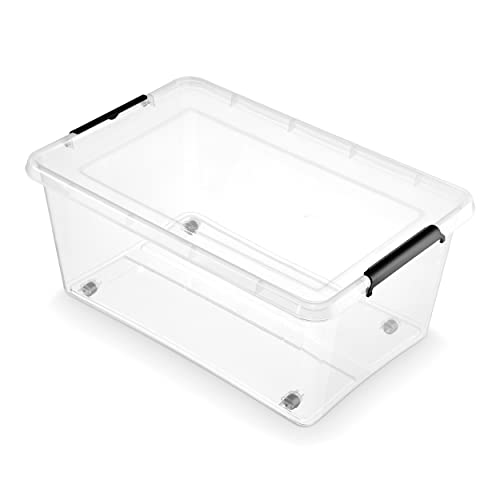 Orplast SimpleStore Aufbewahrungsbox mit Deckel und Rädern ca. 40 l - Boxen Aufbewahrung Stapelboxen 58 x 39 x 26 cm - Ordnungsboxen - Aufbewahrungsbox mit Deckel Küche Büro, Schule, Werkstatt von moxom