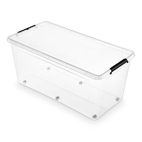 SimpleStore Aufbewahrungsbox mit Griff und Rädern ca. 75 l - Boxen Aufbewahrung Stapelboxen 76 x 39 x 35 cm - Ordnungsboxen - Aufbewahrungsbox mit Deckel Küche Büro, Schule, Werkstatt von moxom