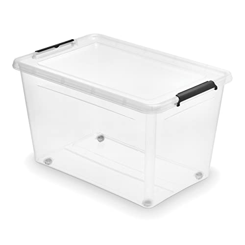 Orplast SimpleStore Aufbewahrungsbox mit Deckel und Rädern ca. 60 l - Boxen Aufbewahrung Stapelboxen 58 x 39 x 35 cm - Ordnungsboxen - Aufbewahrungsbox mit Deckel Küche Büro, Schule, Werkstatt von moxom