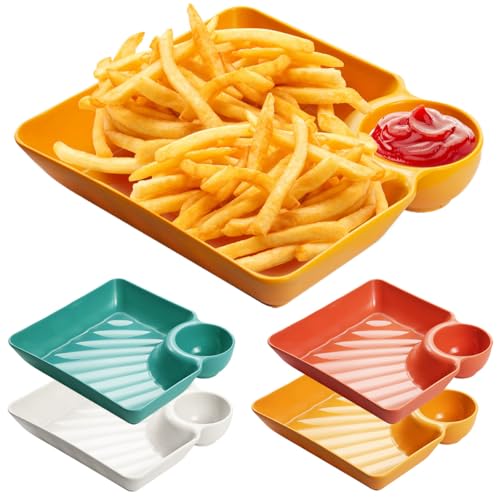 Orrdiffi 2 in 1 Snackschale und Dipschalen Servierplatten Nacho Teller 18.7 x 17 x 2cm Tapas Schalen Servierschalen Set für Vorspeisen Dips und Snacks - 4 Stück von Orrdiffi