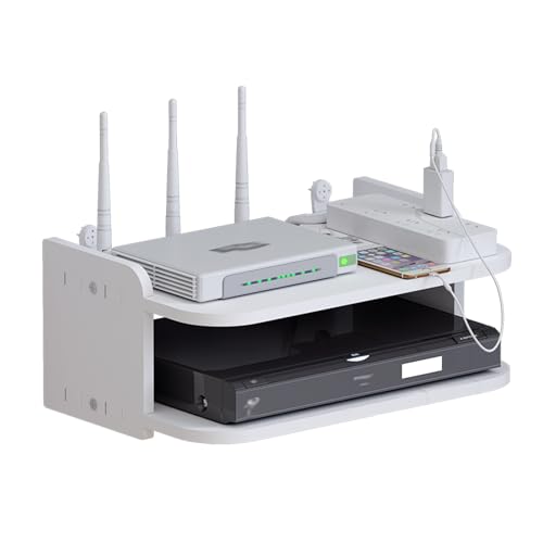 WiFi Router Aufbewahrungsbox Regal Wand WLAN Router Doppelschicht Router Schrank,TV Set-Top-Rack Regale für Wanddekoration für Schlafzimmer,Wohnzimmer（Weiß,30 cm von Orrdiffi
