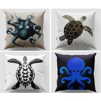 Meeresschildkröte Kissenhülle| Oktopus Kissenbezug| Maritime Kissen| Küsten Dekor| Dekoratives Strandhaus Ozean Thema|14x14 16x16 von OrsaStyle