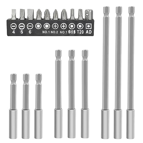 Orssmigs 19tlg 1/4" Hex-shank Bitverlängerungen Extra Stark Magnet Lang Bit Set, Bit Halterung Magnetisch, Schraubendreher Bit Magnetische Bohrer Verlängerung 6,35 mm, 75/100/150mm für Akkuschrauber von Orssmigs