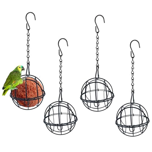 Orssmigs 4Stk Runde Meisenknödelhalter Metall Vogelfutterstation zum Aufhängen, Ø 7cm Schwarz Futterstationen für Wildvögel mit S-förmigen Haken, für Garten Wildvögel Finken Spatzen Rotkehlchen von Orssmigs