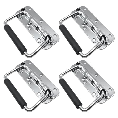 Orssmigs 4stk Silberner Klappgriff Kistengriff Boxen 100 mm Kistengriff Gefedert Aufbau Feder Klappgriffe Hardware-Box Mit Rutschfestem Griff, für Lautsprecherboxen Werkzeug Boxen Case Rack von Orssmigs