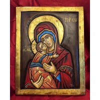 Handgemalte Theotokos Mit Christus Aus Holz Handgeschnitzt Symbol 30x40cm Ca von OrthodoxArtStore