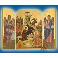 Hölzerne Ikonen-Triptychon 14 cm X 20 Mit Blattgoldpapier Geburt Christi Geburt, Panagia Oder Christus von OrthodoxArtStore