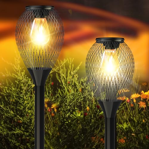 Ortiny Solarlampen für Außen Garten, 2 Stück Warmweiße Solarleuchten für Außen von Ortiny