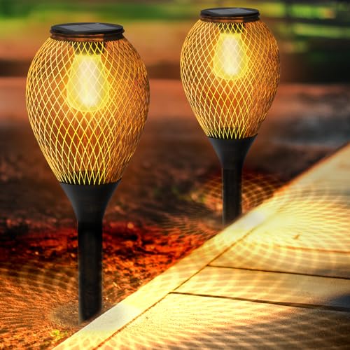 Solarlampen für Außen Garten, Ortiny 2 Stück Warmweiße Solarleuchten für Außen, Gartenbeleuchtung wegeleuchten mit IP65 Wasserdichter Auto Ein/Aus für Gartendeko, Terrassen, Rasen, Patio, Urlaubsdeko von Ortiny