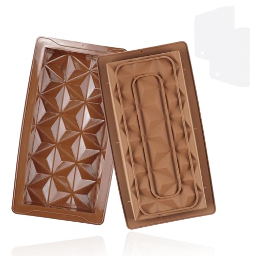 2 Stück Schokoladenform Silikon Tief, 2025 Neues Modell Silikonform Schokoladentafel Tief, Multifunktional Schokoladenform Tief Dubai, Silikon Schokoladenform Tafel Tief für DIY, mit 2 Schaber von Ortviai