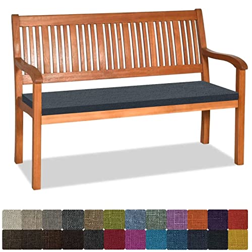 Bankauflage Stuhlkissen Bankkissen mit Krawatte Waschbar ,100x35x5cm,1 2 3 4-Sitzer Sitzkissen Rutschfeste Auflage für Gartenbank ,Küche,Terrasse Innen und Außenbereich，Dicker Leinenstoff,grau blau von Orumrud