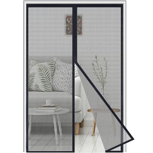 Fiberglas Magnet Fliegengitter Tür 115x190 cm，Verstärktes Schwerlastnetz Insektenschutz Balkontür Magnet,Fliegengitter Balkontür Ohne Bohren，Insektenschutz vorhang für Balkontür Terrassentür,Schwarz von Orumrud