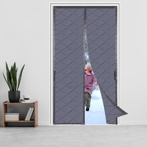 Magnet Wärmeschutzvorhang für Türen 115 x 270 cm,Magnet Thermo Türvorhang Kälteschutz，Langlebige Oxford Fabric&Cotton Faser Füllung für Garage Attic Doorways Flur,Winddicht,Schalldämmung,Grau von Orumrud