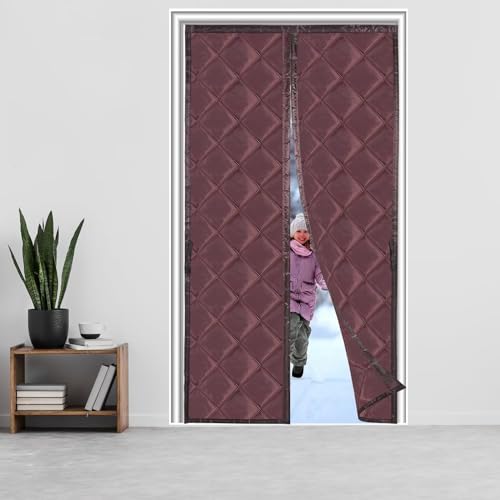 Magnet Wärmeschutzvorhang für Türen 150 x 240 cm,Magnet Thermo Türvorhang Kälteschutz，Langlebige Oxford Fabric&Cotton Faser Füllung für Garage Attic Doorways Flur,Winddicht,Schalldämmung,Braun von Orumrud