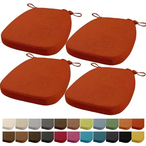 Orumrud 43x40x33CM(3CM Dicke) Stuhlkissen, Gartenstuhl Sitzkissen, Esszimmerstuhl Sitzkissen, waschbar, mit Reißverschluss, Riemen, rutschfestes Sitzkissen für Gartenstuhl (Orange Rot 4 Stück) von Orumrud