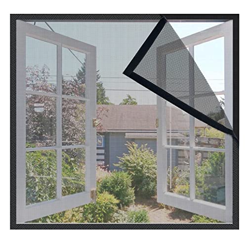 Orumrud Fiberglas Fliegengitter Fenster 180x200cm, Schwarz Insektenschutz Fenster Fliegennetz Fenster Fliegengitter Fenster Moskitonetz für Fenster Ohne Bohren Kinderleichte Klebemontage mit Klettband von Orumrud