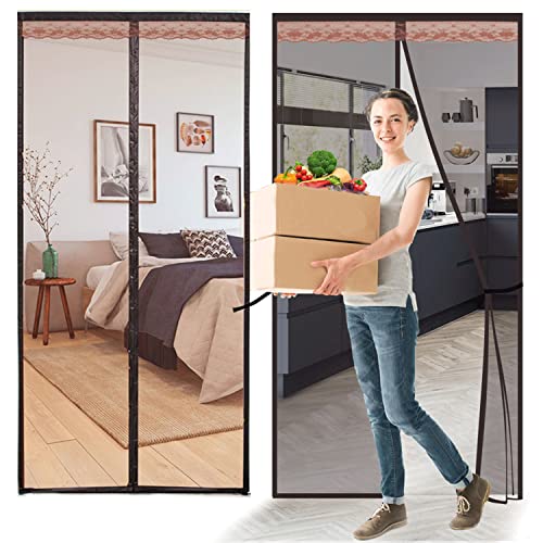 Orumrud Magnet Fliegengitter Tür, 200X215CM Fliegengitter Balkontür Insektenschutz Türen Magnetvorhang Vollrahmen Schwerlast Hände frei Stumm Groß Insektenschutzgitter Für, Kaffee von Orumrud