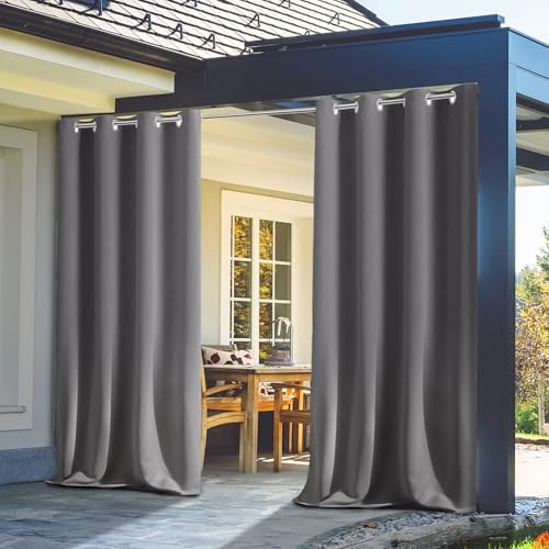 OutdoorVorhänge,Wasserdicht Verdunkelungsvorhang mit Ösen,Outdoorvorhänge mit UV Schutz Wasserabweisend Blickdicht für Pavilion Balkon GartenPatio( Farbe : Grau , Größe : H213 x B254cm-1 Stücke ) von Orumrud