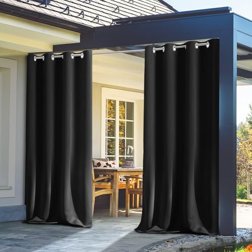 OutdoorVorhänge,Wasserdicht Verdunkelungsvorhang mit Ösen,Outdoorvorhänge mit UV Schutz Wasserabweisend Blickdicht für Pavilion Balkon GartenPatio( Farbe : Schwarz , Größe : H183 x B264cm-1 Stücke ) von Orumrud