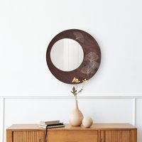 Runder Wandspiegel, Naturholz Spiegel Mit Messing Inlay, Deko Blumen Motiv, Wand Spiegel, Erntedank Geschenk von OrviHome
